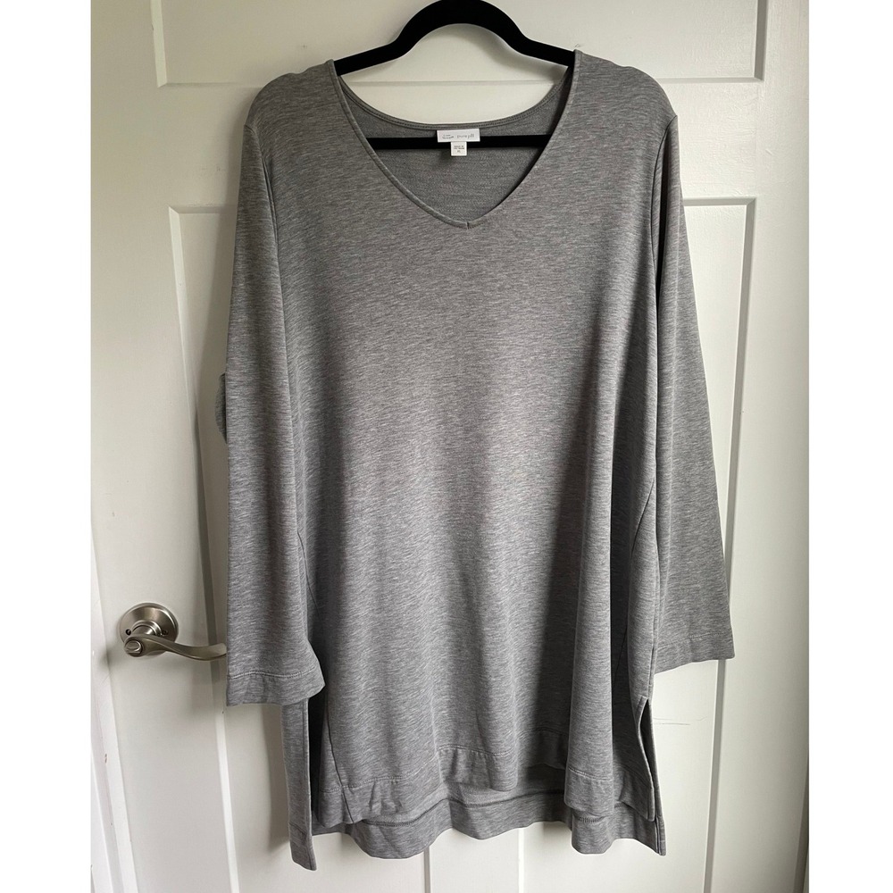 J Jill Pure Jill Luxe Tencel V-Neck Tunic Top Grey / Gray Split Hem XL